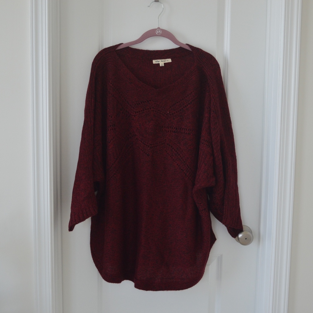 Red and Black Knit V Neck Sweater